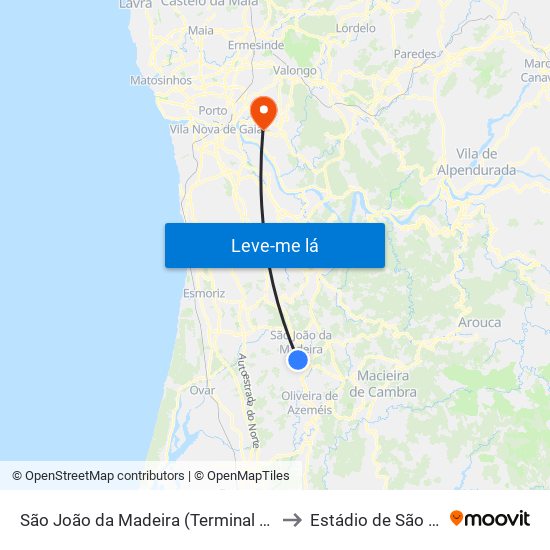 São João da Madeira (Terminal Rodoviário) to Estádio de São Miguel map