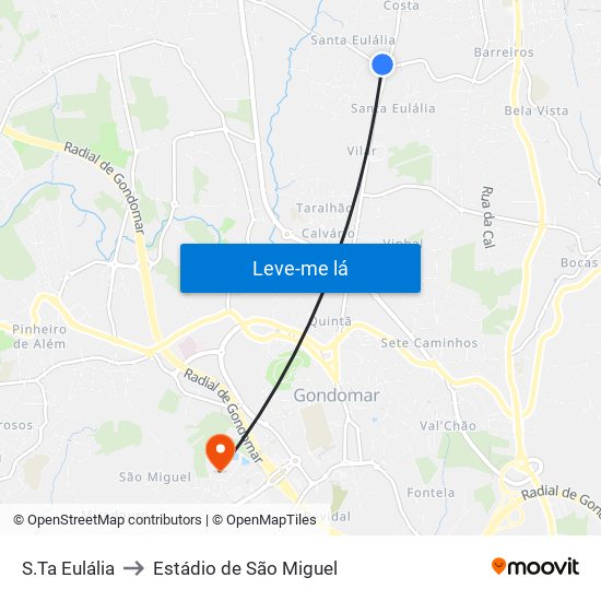 S.Ta Eulália to Estádio de São Miguel map