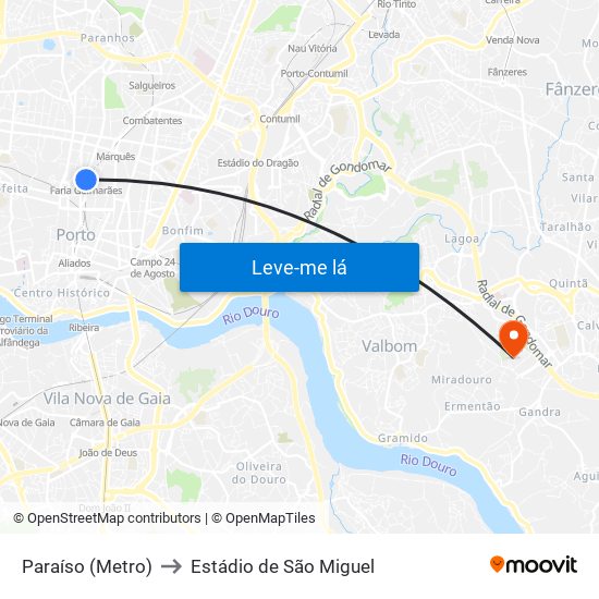 Paraíso (Metro) to Estádio de São Miguel map