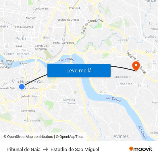 Tribunal de Gaia to Estádio de São Miguel map
