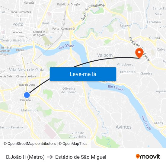 D.João II (Metro) to Estádio de São Miguel map