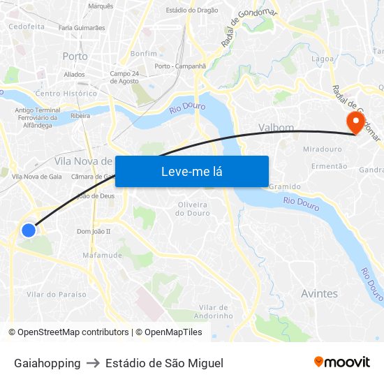 Gaiahopping to Estádio de São Miguel map