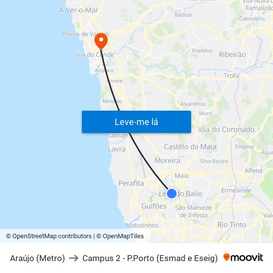 Araújo (Metro) to Campus 2 - P.Porto (Esmad e Eseig) map