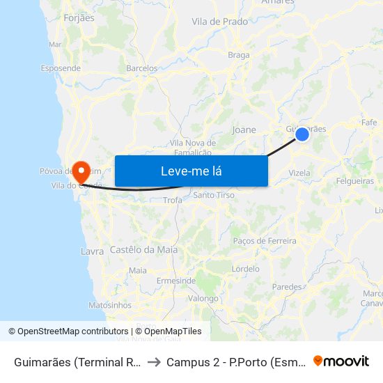 Guimarães (Terminal Rodoviário) to Campus 2 - P.Porto (Esmad e Eseig) map