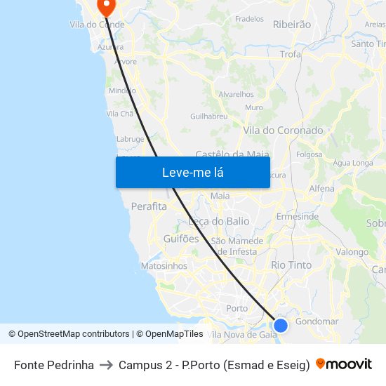 Fonte Pedrinha to Campus 2 - P.Porto (Esmad e Eseig) map