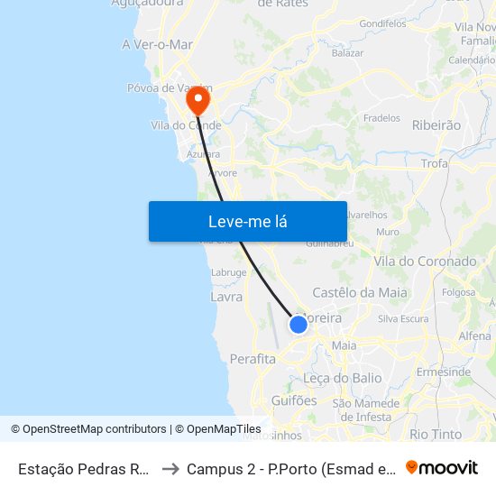 Estação Pedras Rubras to Campus 2 - P.Porto (Esmad e Eseig) map