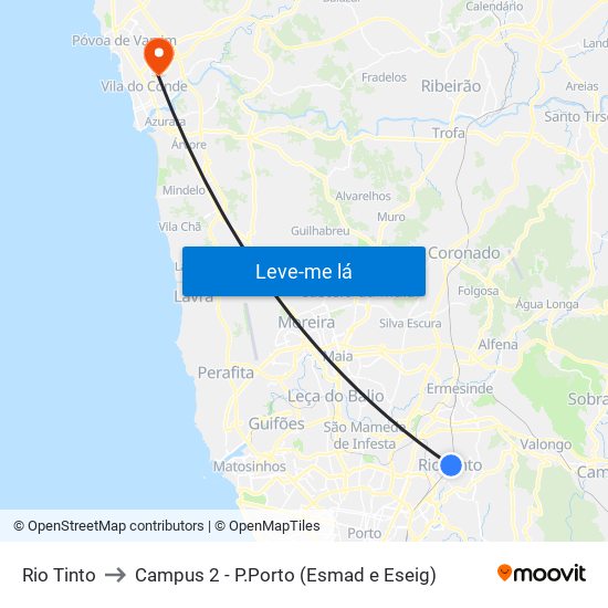 Rio Tinto to Campus 2 - P.Porto (Esmad e Eseig) map