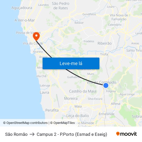 São Romão to Campus 2 - P.Porto (Esmad e Eseig) map