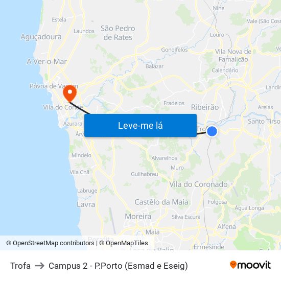 Trofa to Campus 2 - P.Porto (Esmad e Eseig) map