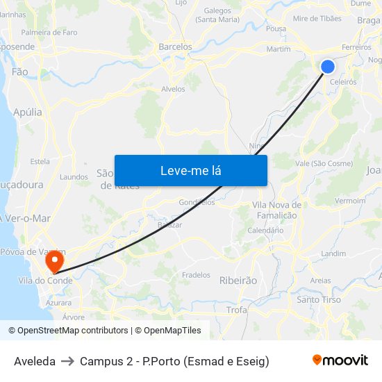 Aveleda to Campus 2 - P.Porto (Esmad e Eseig) map