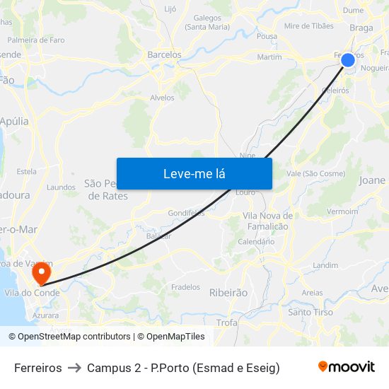 Ferreiros to Campus 2 - P.Porto (Esmad e Eseig) map