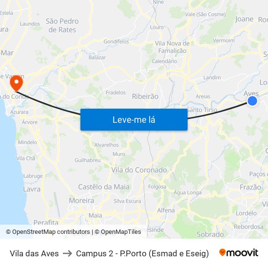 Vila das Aves to Campus 2 - P.Porto (Esmad e Eseig) map