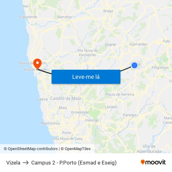 Vizela to Campus 2 - P.Porto (Esmad e Eseig) map