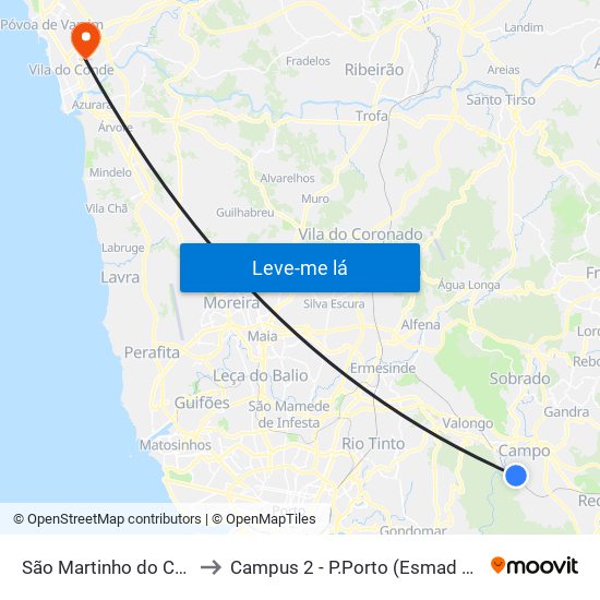 São Martinho do Campo to Campus 2 - P.Porto (Esmad e Eseig) map