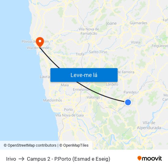 Irivo to Campus 2 - P.Porto (Esmad e Eseig) map