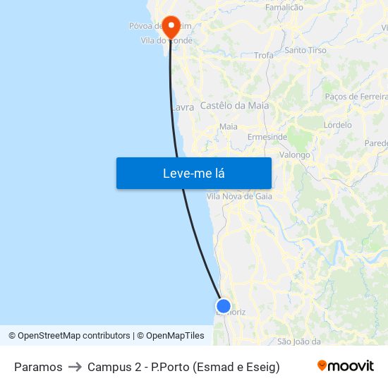 Paramos to Campus 2 - P.Porto (Esmad e Eseig) map