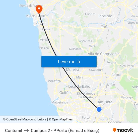 Contumil to Campus 2 - P.Porto (Esmad e Eseig) map