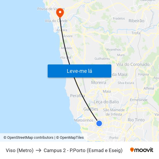 Viso (Metro) to Campus 2 - P.Porto (Esmad e Eseig) map