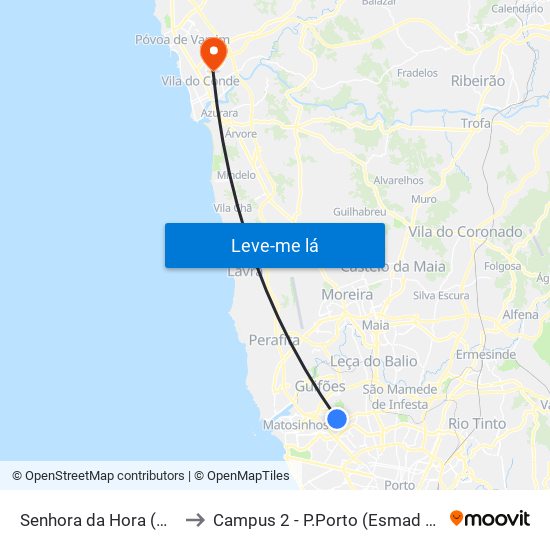 Senhora da Hora (Metro) to Campus 2 - P.Porto (Esmad e Eseig) map