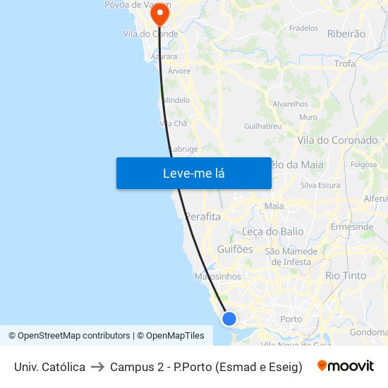 Univ. Católica to Campus 2 - P.Porto (Esmad e Eseig) map