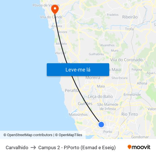 Carvalhido to Campus 2 - P.Porto (Esmad e Eseig) map