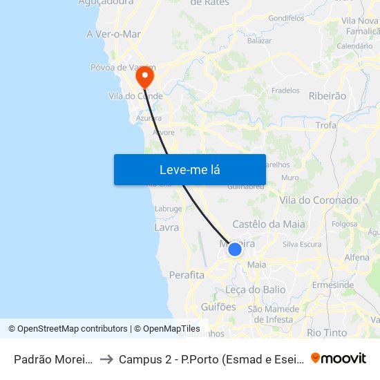 Padrão Moreira to Campus 2 - P.Porto (Esmad e Eseig) map