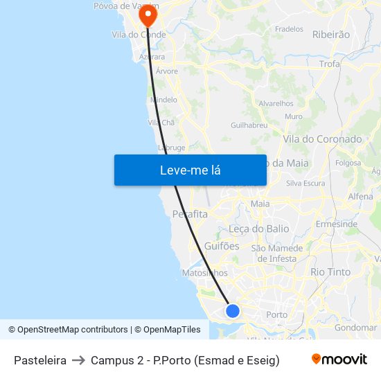 Pasteleira to Campus 2 - P.Porto (Esmad e Eseig) map