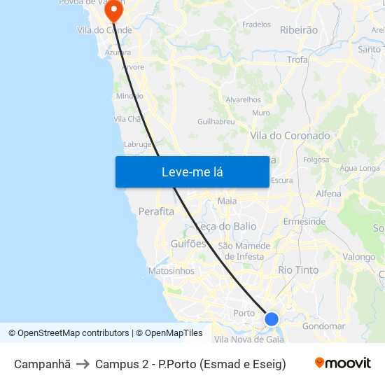 Campanhã to Campus 2 - P.Porto (Esmad e Eseig) map