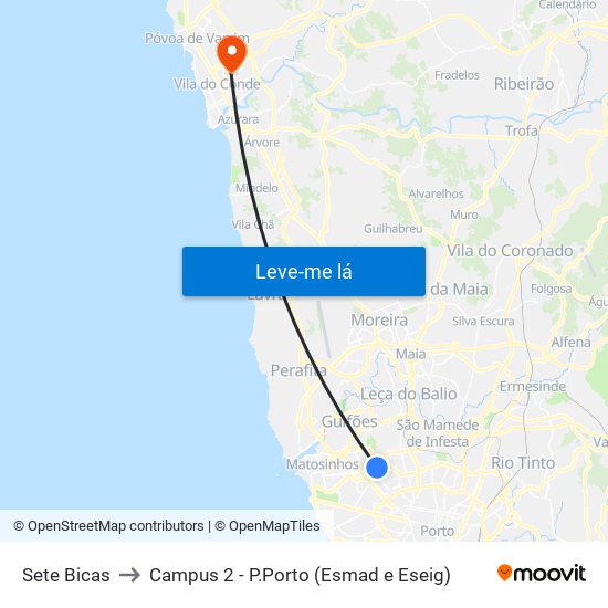 Sete Bicas to Campus 2 - P.Porto (Esmad e Eseig) map