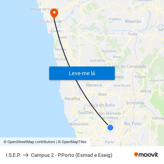 I.S.E.P. to Campus 2 - P.Porto (Esmad e Eseig) map