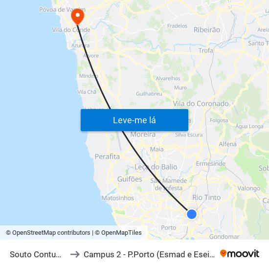 Souto Contumil to Campus 2 - P.Porto (Esmad e Eseig) map