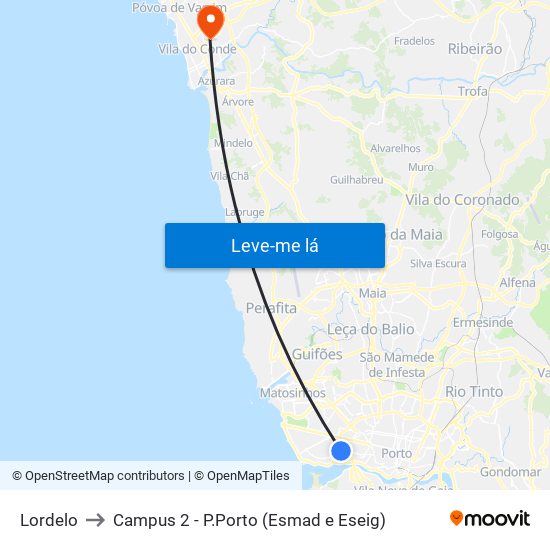 Lordelo to Campus 2 - P.Porto (Esmad e Eseig) map