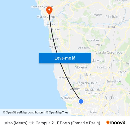 Viso (Metro) to Campus 2 - P.Porto (Esmad e Eseig) map