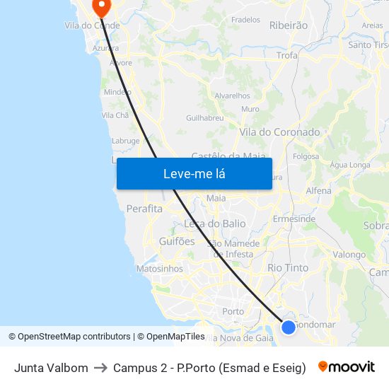 Junta Valbom to Campus 2 - P.Porto (Esmad e Eseig) map