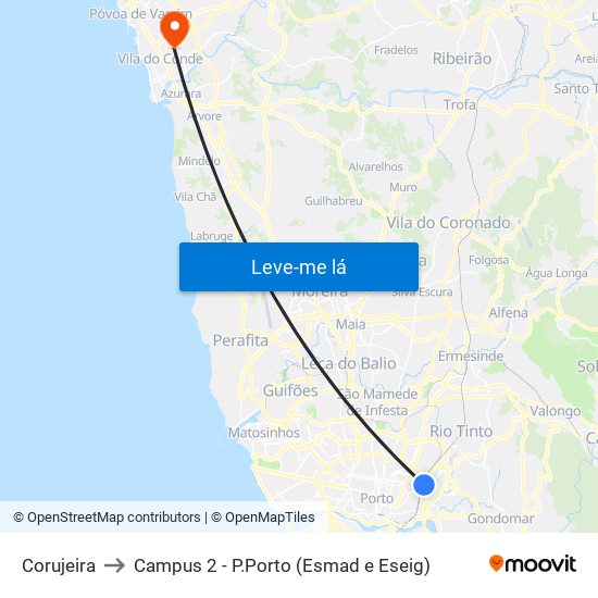 Corujeira to Campus 2 - P.Porto (Esmad e Eseig) map