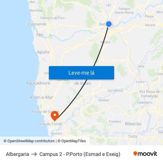 Albergaria to Campus 2 - P.Porto (Esmad e Eseig) map