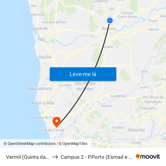 Vermil (Quinta da Cal) to Campus 2 - P.Porto (Esmad e Eseig) map