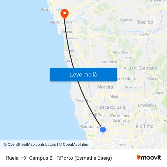 Ruela to Campus 2 - P.Porto (Esmad e Eseig) map