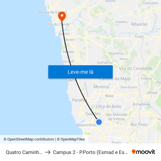 Quatro Caminhos to Campus 2 - P.Porto (Esmad e Eseig) map