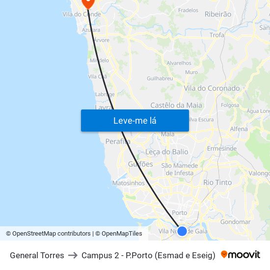 General Torres to Campus 2 - P.Porto (Esmad e Eseig) map