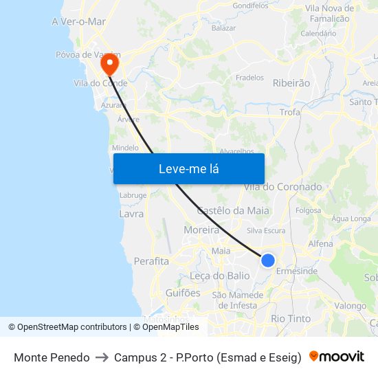 Monte Penedo to Campus 2 - P.Porto (Esmad e Eseig) map