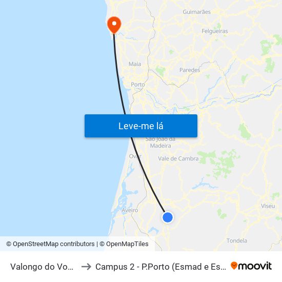 Valongo do Vouga to Campus 2 - P.Porto (Esmad e Eseig) map