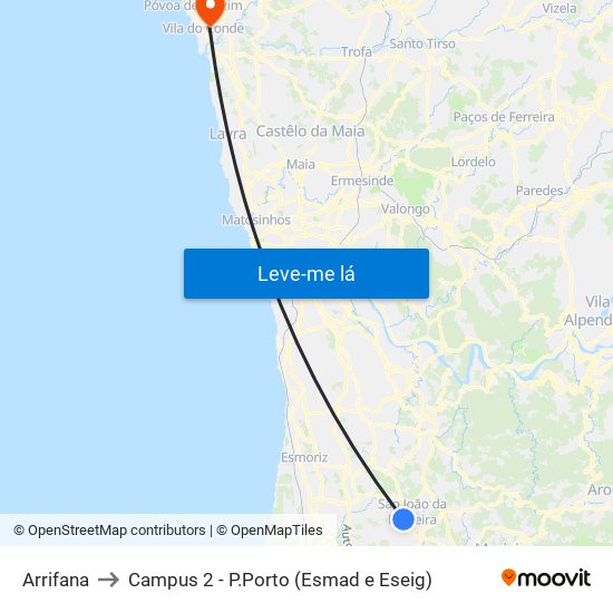 Arrifana to Campus 2 - P.Porto (Esmad e Eseig) map