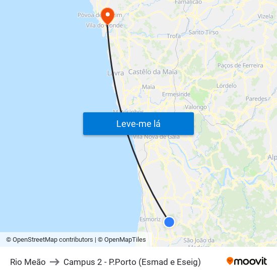 Rio Meão to Campus 2 - P.Porto (Esmad e Eseig) map