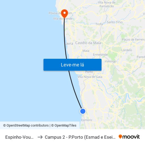 Espinho-Vouga to Campus 2 - P.Porto (Esmad e Eseig) map