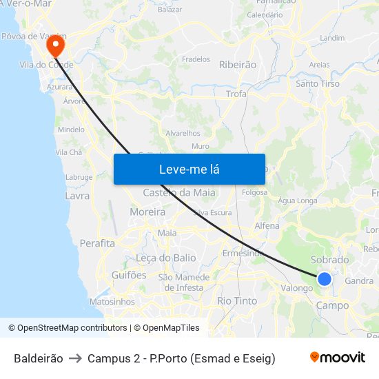 Baldeirão to Campus 2 - P.Porto (Esmad e Eseig) map