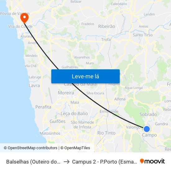 Balselhas (Outeiro do Moinho) to Campus 2 - P.Porto (Esmad e Eseig) map