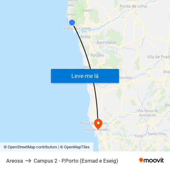 Areosa to Campus 2 - P.Porto (Esmad e Eseig) map