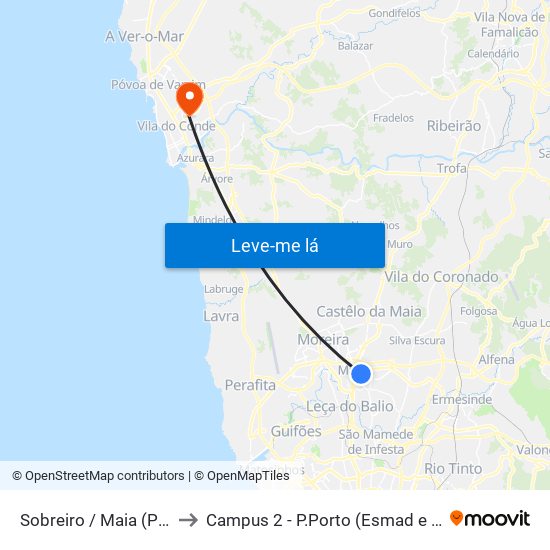 Sobreiro / Maia (Plaza) to Campus 2 - P.Porto (Esmad e Eseig) map