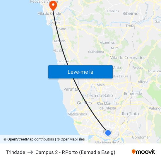 Trindade to Campus 2 - P.Porto (Esmad e Eseig) map